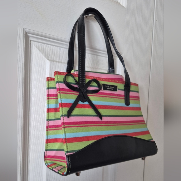 Kate Spade Vintage Small Colorful Striped Handbag With Bow - Picture 4 of 13